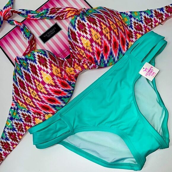 🔥🏖VICTORIA SECRET  swimsuit  top 32D push-up bottom-small   New #1 - Picture 1 of 9